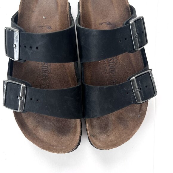 Birkenstock Size 37 Womens Sandals Dark Blue Double Buckles Slip On Footbeds - Picture 3 of 8